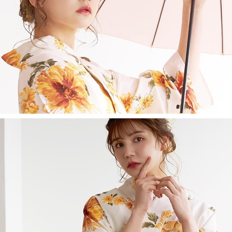 ディータ）Dita レディース 浴衣 5点セット 兵児帯 黄色 白 緑