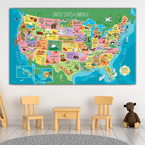 Holy Cow Canvas Personalized Colorful Kids Push Pin Usa Map On Canvas, Add Names, Includes Push Pins To Mark Travels, Push Pin Map United States Map For Kids Learning, Gift For Kids Travel Themed Gift #TOP1