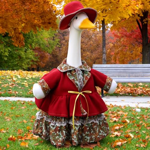 Suzile Fall Porch Goose Outfit Autumn Maple Goose Clothes for 23 Inch Cement or Plastic Geese Costume Dress for Yard Lawn Outdoor Garden Patio Duck Statue Thanksgiving Party Holiday Decor
