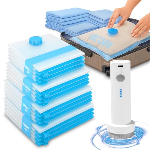 12-Pack Travel Vacuum Storage Bags for Clothes + Pump