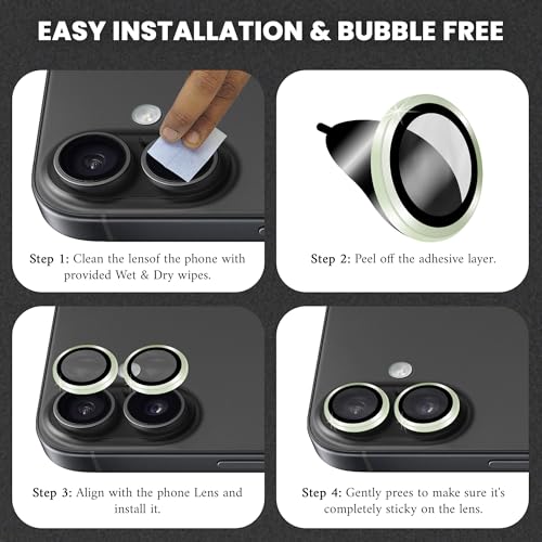 Image of ArmourPro Premium Camera Lens Protector Tempered Glass Compatible For iPhone 17 Tough HD Individual Aluminum Alloy Rings 9H Camera Cover, Scratch-Resistant,Camera Lens Protection| Green