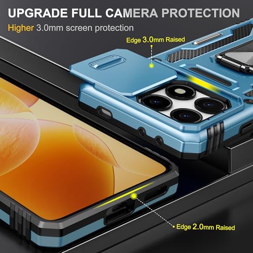 Image of Polycarbonate Slide Camera Cover with Ring Holder Mobile Phone Back Cover for Poco X6 Pro 5G (Blue)