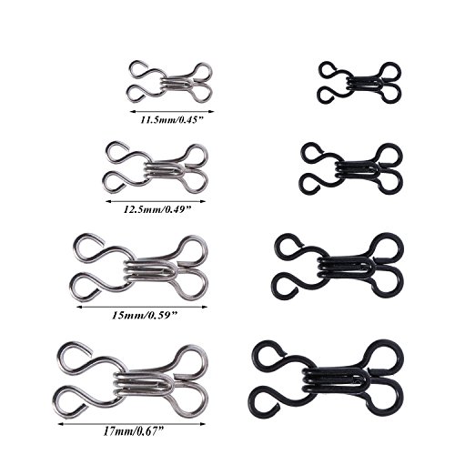 Kenkio 70 Set Sewing Hooks And Eyes Closure For Bra,Fur Coat Jacket And Clothing,Silver And Black, 4 Sizes #TOP1