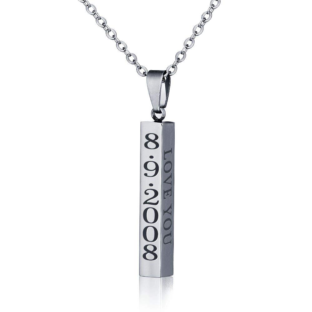 DaMeiCollar de Mujer Hombre Personalizable con Nombre Collar de Acero Inoxidable, Joyería Personalizada con Nombre de Pareja Grabada con Cadena de 22"(58 cm)(Rosa/Plata/Negro)