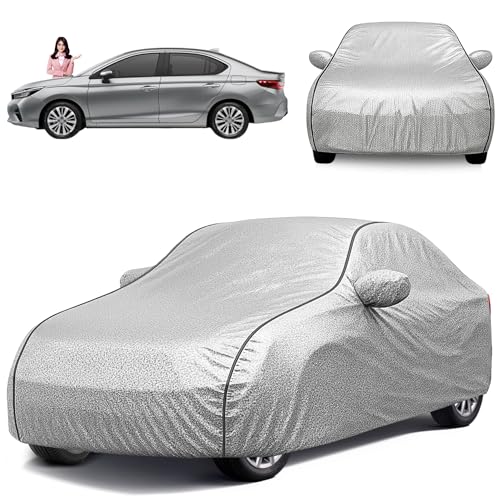 Image of Car Cover Compatible for City All Model & Years (2017-2025) 100% Waterproof with Mirror Pockets, Triple Stitched Bottom Elastic Dustproof Full Body Protection Heat & UV Resistant, Silver