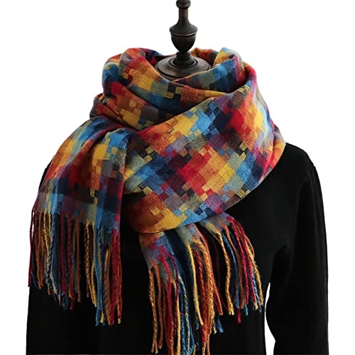 Bufanda Mujer bufanda invierno tela escocesa bufanda mujeres invierno largo tassel chal envoltura moda imitación cachemira cálido bufandas hombres mujeres regalo Grande(C)