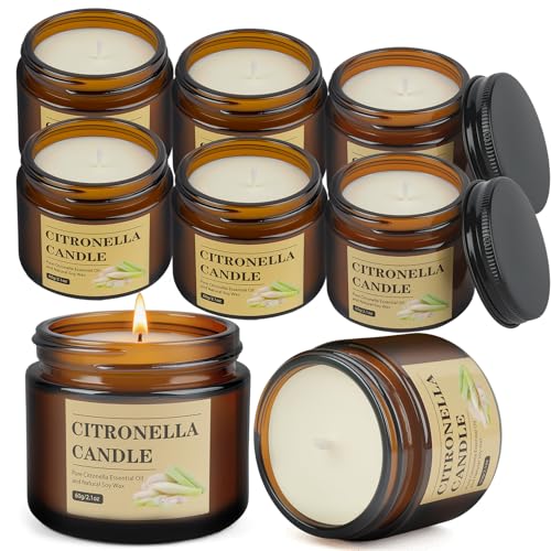 Citronella Candles Outdoor, 8 Pack Natural Soy Wax Candles with Lids