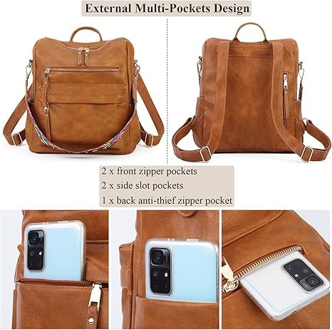 Image of Women's Stylish PU Leather Backpack Handbag | Trendy Shoulder Bag for College, Office, Travel & Daily Use | Convertible Backpack Purse with Multi Pockets