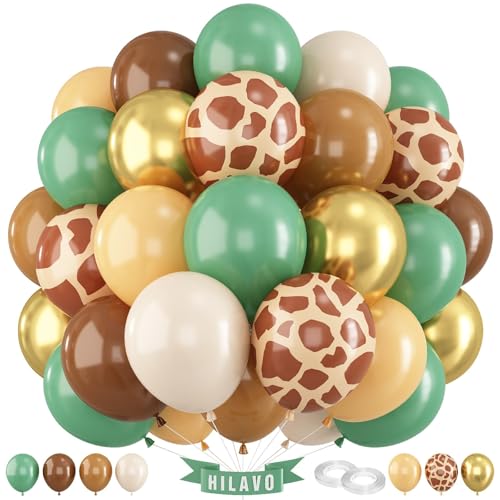 Ballons de baudruche vert sauge et marron pour décoration fête girafe