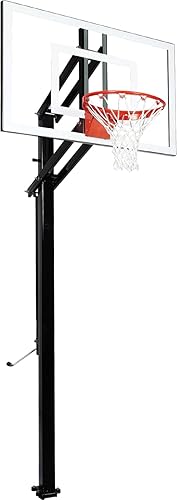 Goalsetter X448 - Sistema de baloncesto ajustable en tierra con tablero trasero de cristal de 48 pulgadas y borde flexible