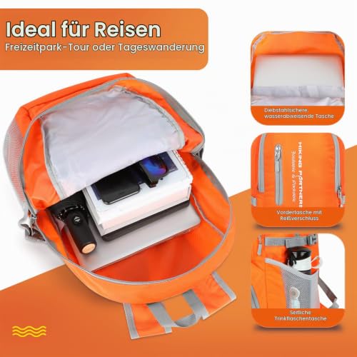 ZOMAKE Faltbarer Rucksack Leicht,Wanderrucksack Groß Rucksäcke,35L(Orange) – Ansicht 3