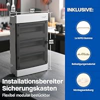 Intratec Sicherungskasten Unterputz 3 reihig – Unterputz Verteilerkasten IP40 für 36 Module mit transparenter Tür und Hutschiene für einfache Elektroinstallation Zuhause & Gewerbe – 482 x 283 x 106mm – Ansicht 3