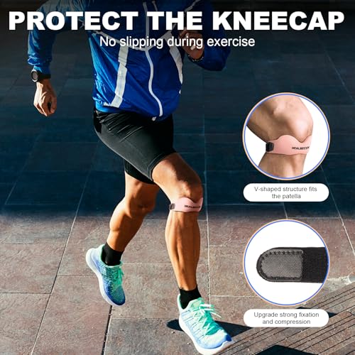Image of Silicone Patellar Tendon Support Strap, Adjustable Non-Slip Patella Band Stabilizer Knee Brace for Jumpers Knee, Tendonitis, Basketball, Volleyball, Squats, Pink 1 Pack
