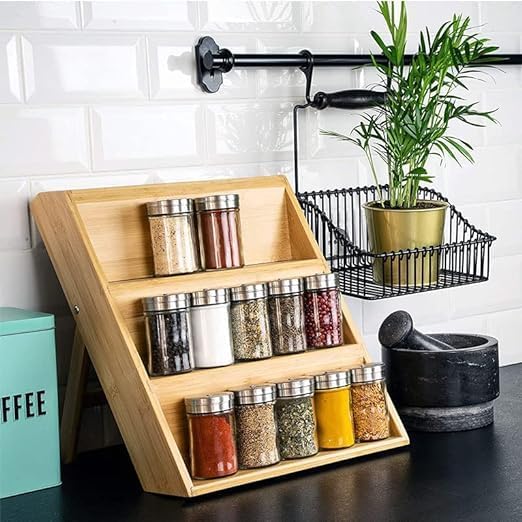 Bamboo Spice Rack Foldable 3 Tiers Bamboo Spice Rack Organizer for ...