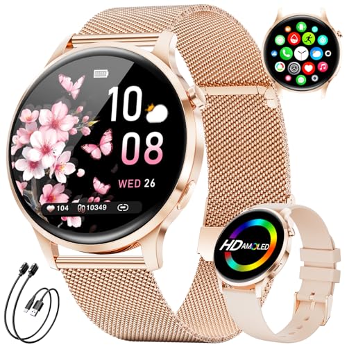 LIGE Reloj Inteligente Mujer 1.32' AMOLED Ultrafino con Llamadas Bluetooth, 2 Correas y 2 Cargadores, Monitor de Sueño, IP68 Impermeable, 120+ Modos Deportivos, Compatible Android iOS
