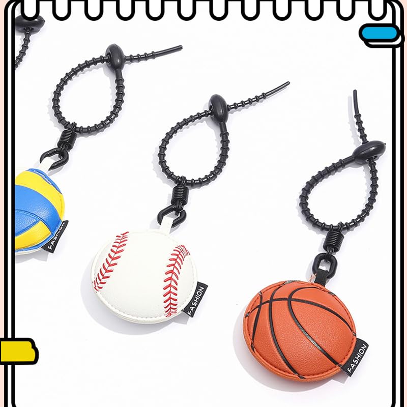 Image of Leather Ball Keychain Wristlet Sports Key Ring Car Key Wallet Backpack Bag Gym Accessories Gifts for Men Women