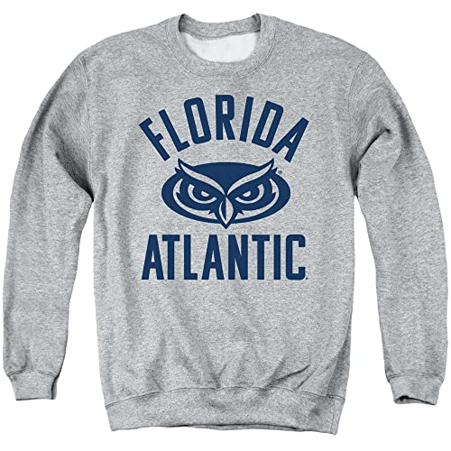 Florida Atlantic University Official One Color Owls Logo Unisex Adult Crewneck Sweatshirt, Athletic Heather, Large