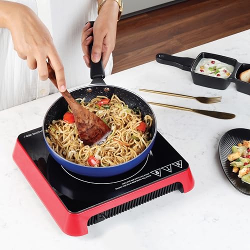 Cello Induction Cooker Blazing 600+ | 1800 Watt Induction Cooktop | 2-in-1 knob design with Grade Crystal Shiny Glass Plate | Compact and Portable | Multi-Purpose Use | Red view 2