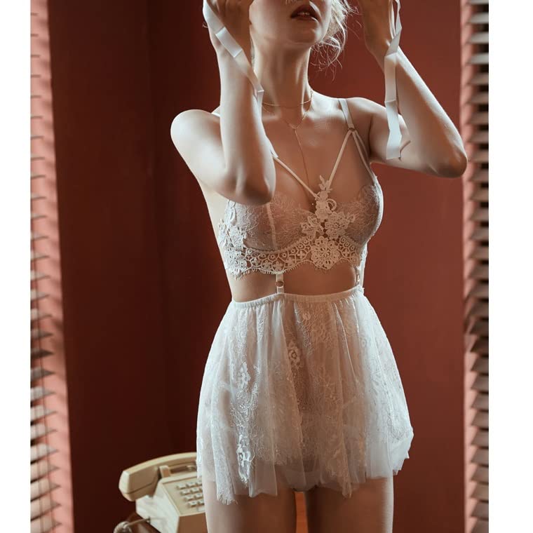 YMXDHZ Sexy backless vrouwen slaap slijtage nachtjurken met string sets v-neck kanten meisje nachtkleding (Color : A, Size : One Size) - Image 7
