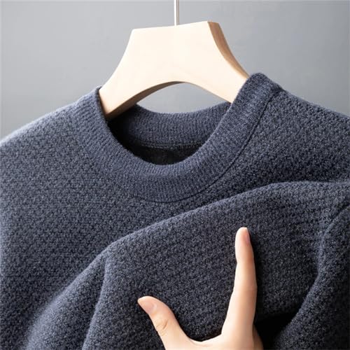 Autumn Winter Round Neck Knitted Sweater Male Thick Warm Solid Color Jacquard Knit O-Neck Pullover3