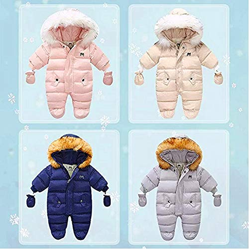 Toddler Baby Girls Boys Zipper Down Jumpsuits With Gloves, Winter Snowsuit Coat Romper Jumpsuit Outfits (A Blue Cotton Jacket + Gloves, 9-12 M) #TOP4