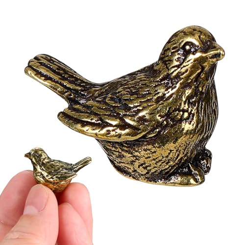 Estatua miniatura de pájaro de bronce vintage dorado