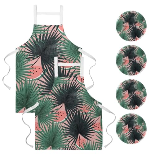 Tablier de serveuse rose et multicolore avec poches pour bar