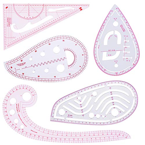 Tanlee 5 Pieces Measure Sewing Tools French Metric Ruler Plastic Fashion Metric Ruler Set French Curve Pattern Grading Rulers for DIY Clothing