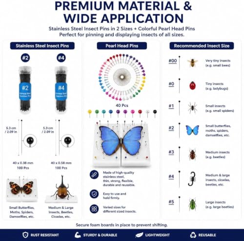 Image of Insect Pinning Kit for Beginners with Walnut Display Case, Butterfly & Bug Specimen Mounting Kit, EVA Foam Spreading Board, Insect Pins, Tweezers, Scissors & Wing Pressing Paper