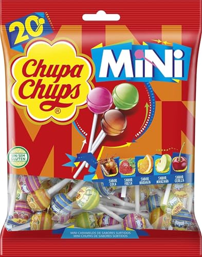 Chupa Chups Mini, Caramelo con Palo de Sabores Variados, 20 x 6 g