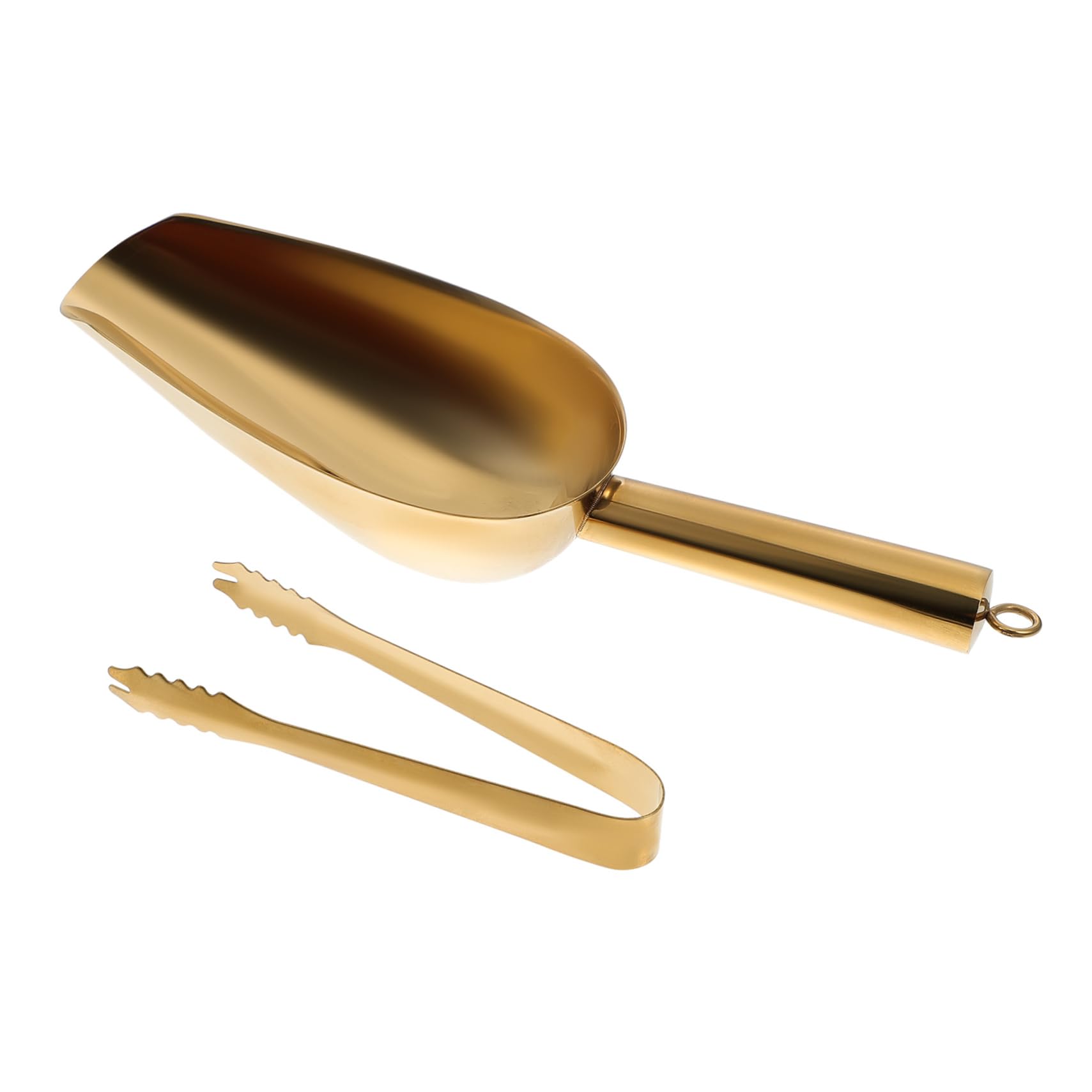FONDOTIN Gold Ice Scoop for Ice Machine Brushed Stainless Steel Ice Clamp Ice Bucket Tongs Kitchen Supply Set