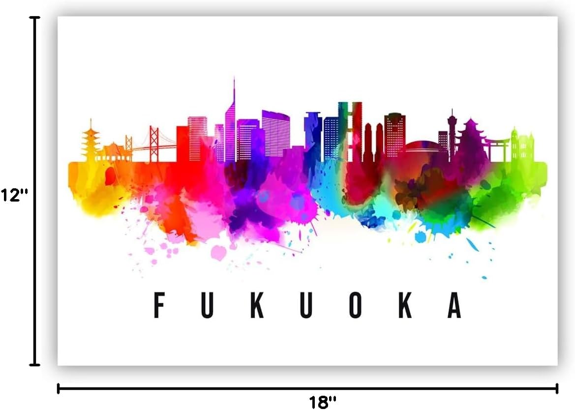Pera Print Japan Poster, Japan-Fukuoka Poster, Japan Illustration Skyline City Poster, Modern Skyline Poster, Cityscape and Landmark Print, Home-Office Wall Art Decoration