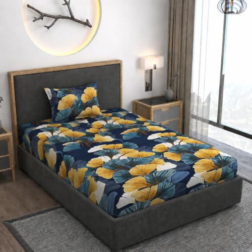 Image of Vaini Premium Heavy Cotton Elastic Fitted Bedsheets with 1 King Size Pillow Covers || Single Bed with All Around Elastic 350 TC || 36 x 78 x 6 Inch Single Size Fitted || :- Green Mushroom