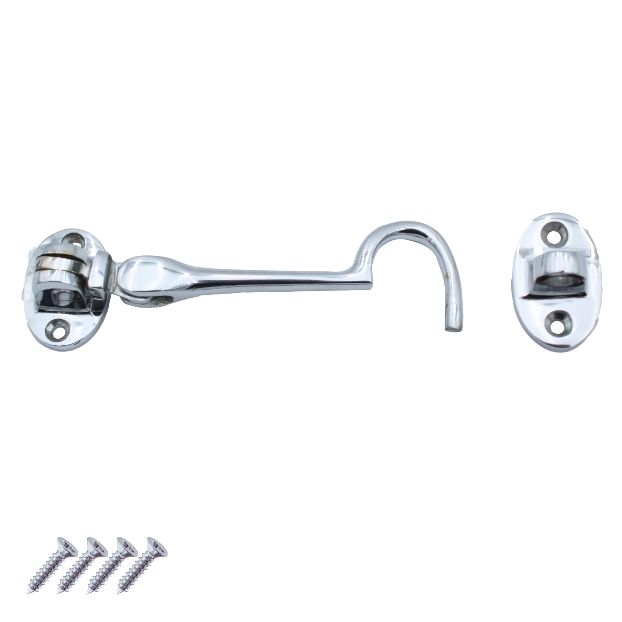 Keypak Wire Cabin Hook Traditional Style Door Gate Security Hardware Wooden Gates Latch Door Lock Hook Lock, (Polished Chrome, (L)75mm)