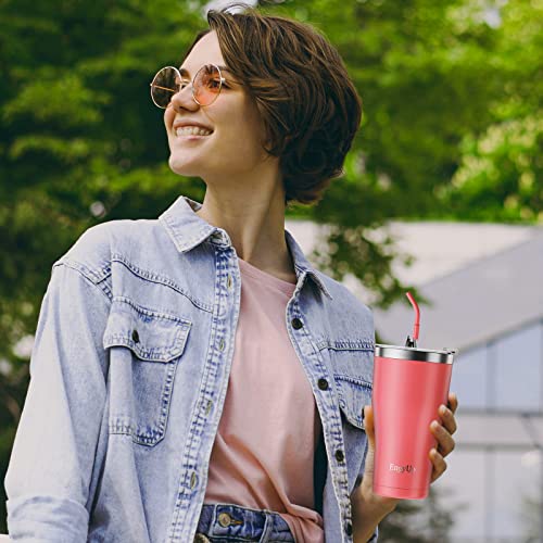 Engyup 30 Oz Insulated Tumbler With Lid And Straw, Healthier Small Molecule Water Insulated Cup, Reusable Stainless Steel Coffee Tumbler, Travel Coffee Mug, Dishwasher-Safe Thermal Cup, Pink #TOP4