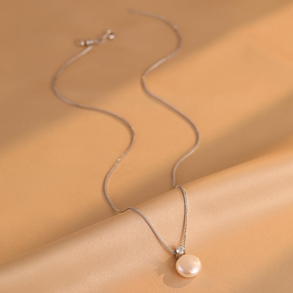 JaruJaru Barock Perlen Halskette | 12-13mm Münzperle Anhänger aus 5A+ Zuchtperlen | Mit S925 Sterling Silber Figaro Kette | Kreativer klassischer Schmuck