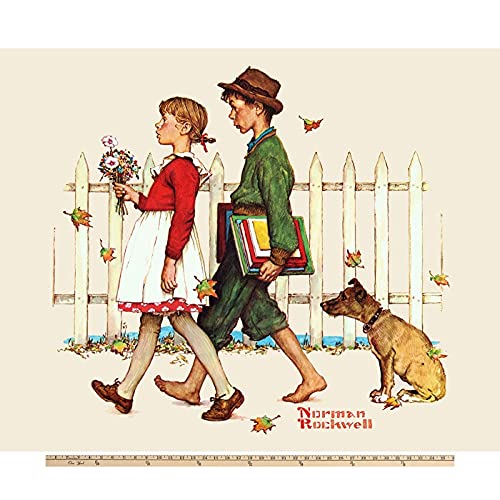 Walking to School Norman Rockwell Licensed by David Textiles Digital Print Cotton Fabric Panel