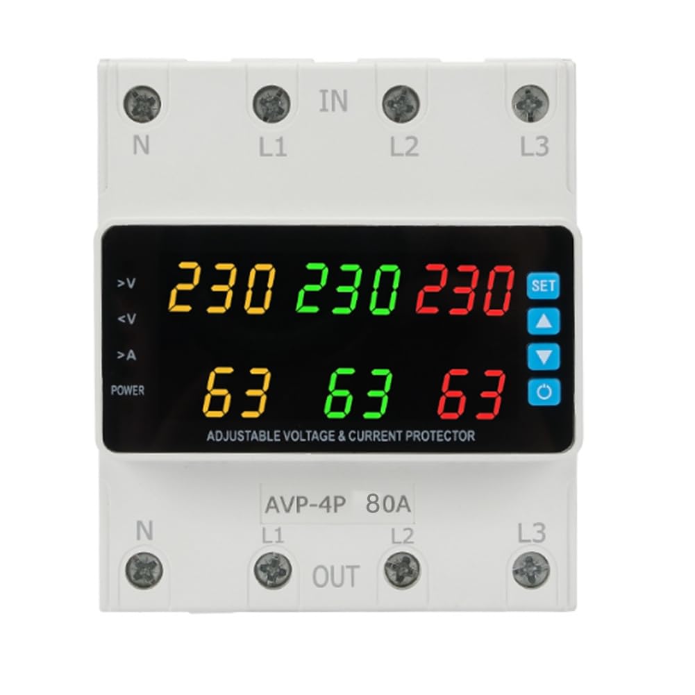 Jnchdghwa Overvoltage/Undervoltage Overcurrent/Phase Loss Protection 3 Phase 220-380v Voltage Relay 80A Changeover Switch Keep