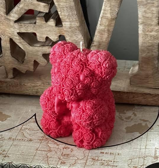 Decorative Rose Teddy Bear Scented Candles, Red, Set of 2, Romantic Heart Design, Romantic Gift, Valentine Day Gift, for her