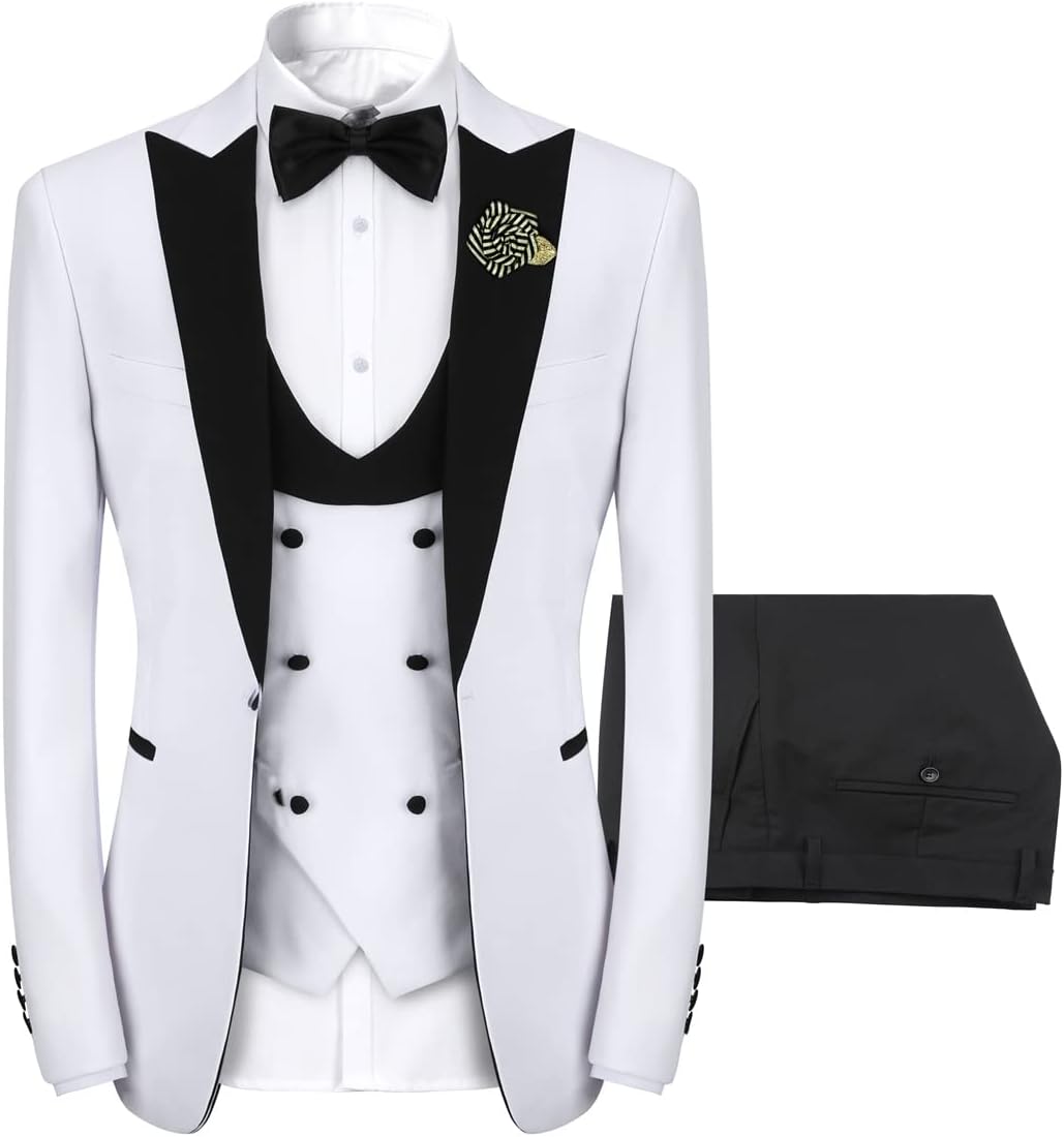 YFFUSHI Men's 3 Piece Suit Slim Fit One Button Prom Suits Set Blazer Vest Trousers - Image 2