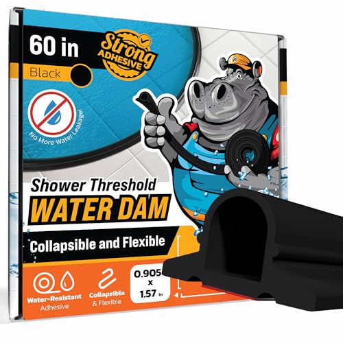Image of Shower Threshold Water Dam Barrier 60 inch Rounded - Black Collapsible Shower Water Blocker - Guard for Walk in Shower - Water Guard Stopper for Floor - Shower Door Water Blocker - Wheelchair Accessible | Flexible door bottom seal for walk-in showers, helps contain leaks, block water and keep bathroom floors clean and dry
