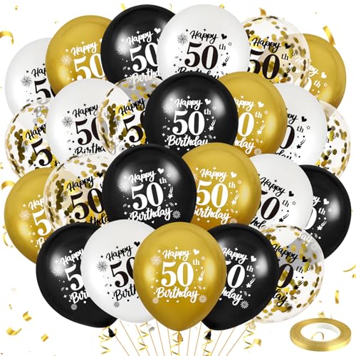 Black Gold White 50th Birthday Balloons image