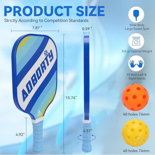 Image of AOBORTY Pickleball Paddles 4 Pack - USAPA Light Graphite Premium Rackets Fiber Face & Polymer Honeycomb Core Pickleball Set with 4 Outdoor Indoor Balls Including Portable Carry Bag