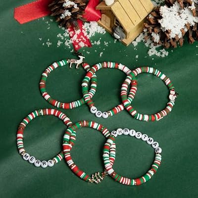 Artlunar 6 Pack Christmas Bracelets: Joy & Merry Candy-Style Stacks for Women & Teens - Perfect Christmas Gifts - Age 3 to Adult