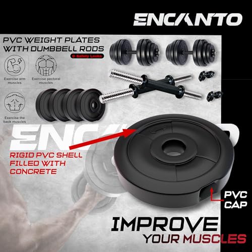 Image of Encanto Home Gym Combo 14 Kg Dumbbell Set, One Pair of Adjustable Dumbbell Rods with PVC Dumbbell Plates & Accessories