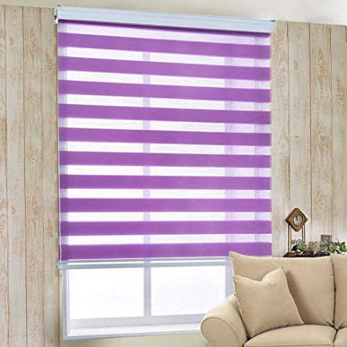 Image of Zebra Blind for Windows Dual Layer Zebra Roller Shades Light Filtering Sheer Window Treatments Privacy Light Control for Day and Night, Color Lavender, W170XH160CM