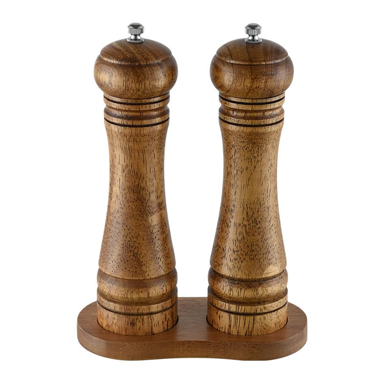 Set macina sale e pepe in legno con vassoio manuale ricaricabile