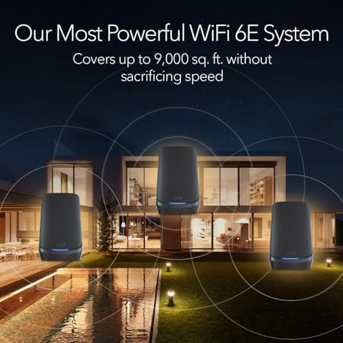 Image of NETGEAR Orbi Quad-Band WiFi 6E Mesh Network System (RBKE963B) - Router +2 Satellite Extenders, Security Features, Up to 10.8Gbps, Coverage up to 9,000 sq.ft., 200 Devices, 10 Gig Internet Port, Black