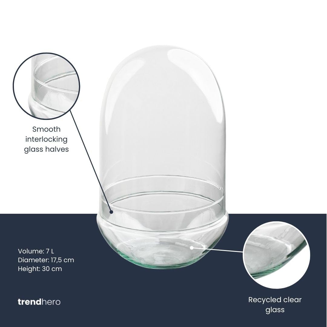 urbanjngl - Terrarium Fles 'Egg XL' - Zweiteilige Glasglocke, geschlossen, Ø 17,5 cm, Höhe 30 cm, ideal für Pflanzen und Dekoration, modernes Design für Ihr Zuhause.