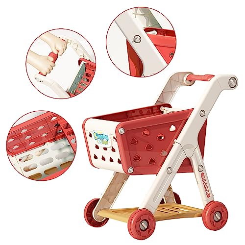 image for Jovow 102pcs Kids Shopping Cart Trolley Play Set with Pretend Food and